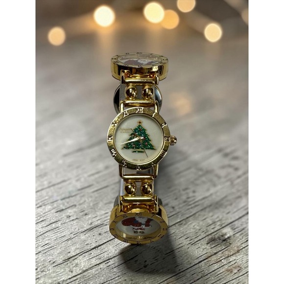 Lafayette Accessories - Vintage Lafayette Santa And Christmas Tree Watch Bracelet Gold Tone New Battery